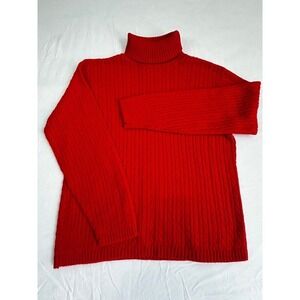 Baxter & Wells Red Cable Knit Turtleneck Sweater Womens Long Sleeve Ribbed Trim